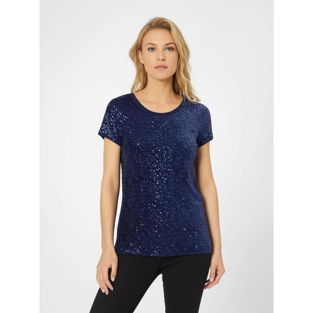 DKNY Sequin Top Women's Small Navy Blue All-Over Sequins Shimmering Y2k Party